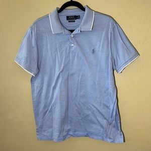Blue Polo with white strip collar
